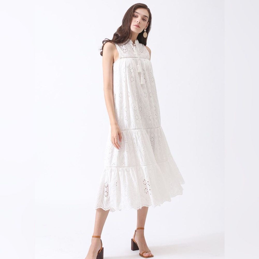 KATE SPADE White Eyelet Sleeveless MIDI Dress